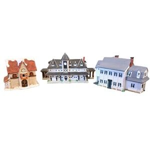 Vintage Late 1980s-1990s Christmas Village Building Lot 3pc Train Station Houses